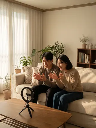 듀오가 함께 숏폼 영상을 촬영하는 모습